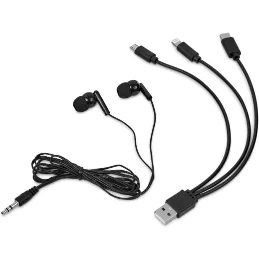 Altitude Zenia Earbuds & Tri-Cable Set Black Contents